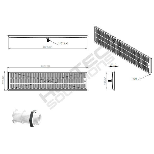 Spildbakke SS 100x22 med AFLB INDBYG