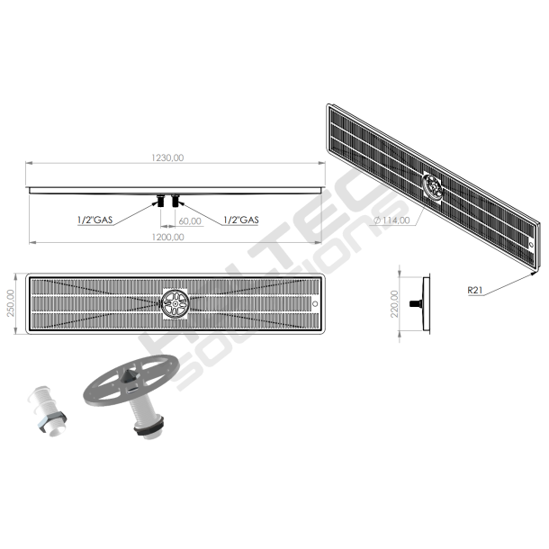 Spildbakke SS 120x22 med SPUL INDBYG