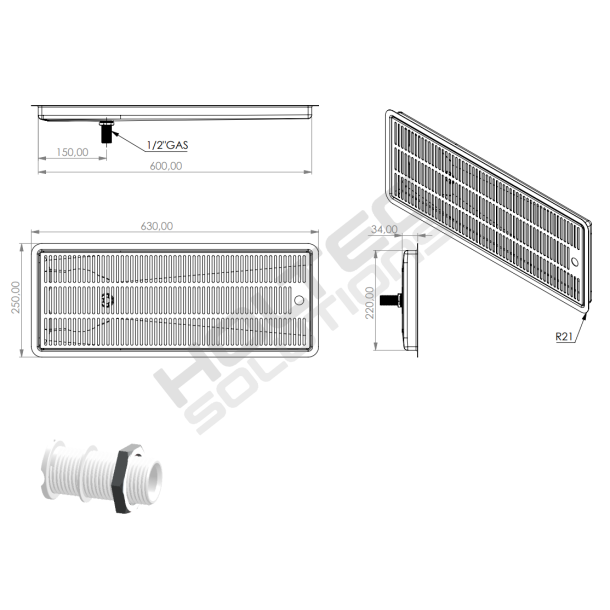 Spildbakke SS 60x22 med AFLB INDBYG