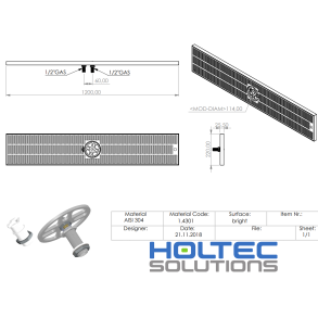 Spildbakke SS 120x22 med SPUL BORD