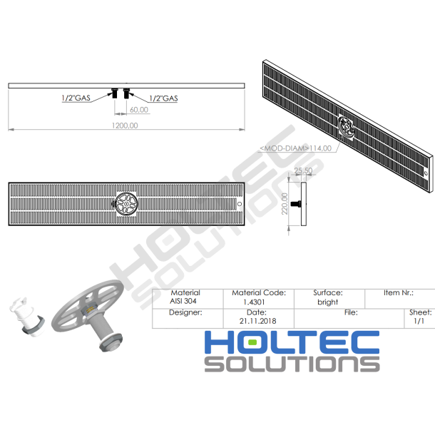 Spildbakke SS 120x22 med SPUL BORD