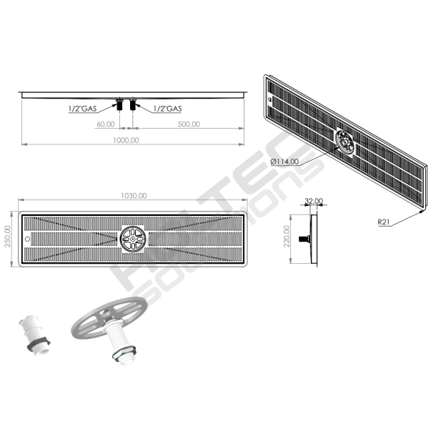 Spildbakke SS 100x22 med SPUL INDBYG